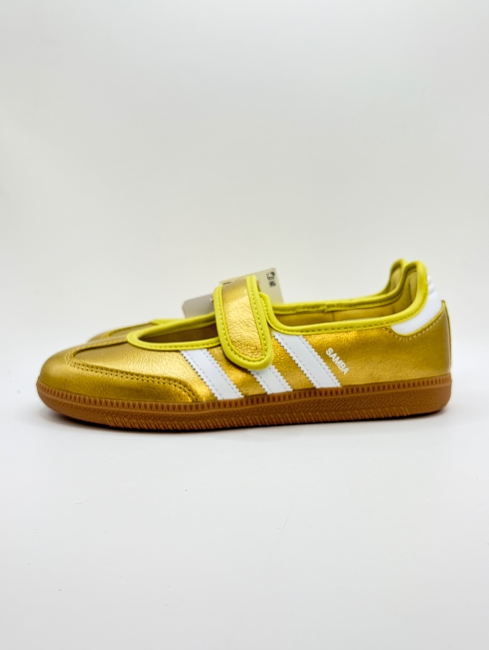 Adidas Samba Mary Jane Gold Metallic Leather Sneakers with Strap, Size 6